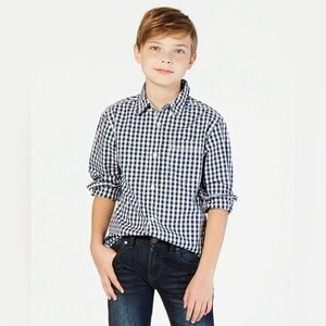 Tommy Hilfiger boys XL Blue Long Sleeve Gingham Button Down Shirt Preppy Size XL